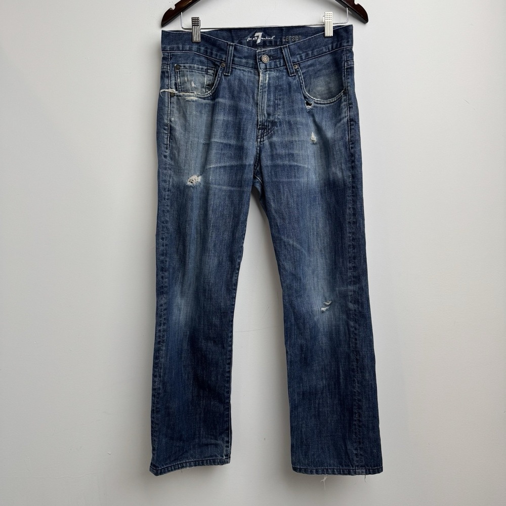 7 For All Mankind Carsen Jeans 31x30 Blue Denim Ripped Pants Wash Straight Men